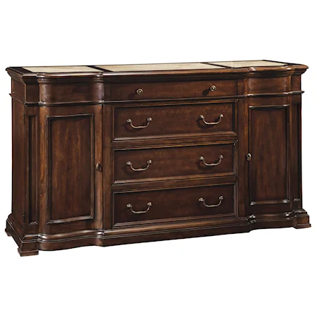 Traditional Buffet/TV Cabinet with Marble Insert Top & Drop Front Drawer